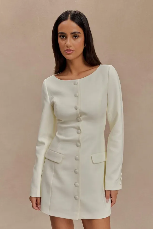 Women Meshki Dresses Jolie Boat Neck Suiting Mini Dress 8211 Ivory