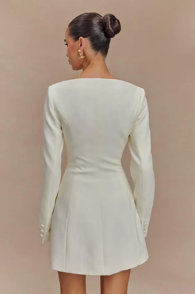 Women Meshki Dresses Jolie Boat Neck Suiting Mini Dress 8211 Ivory