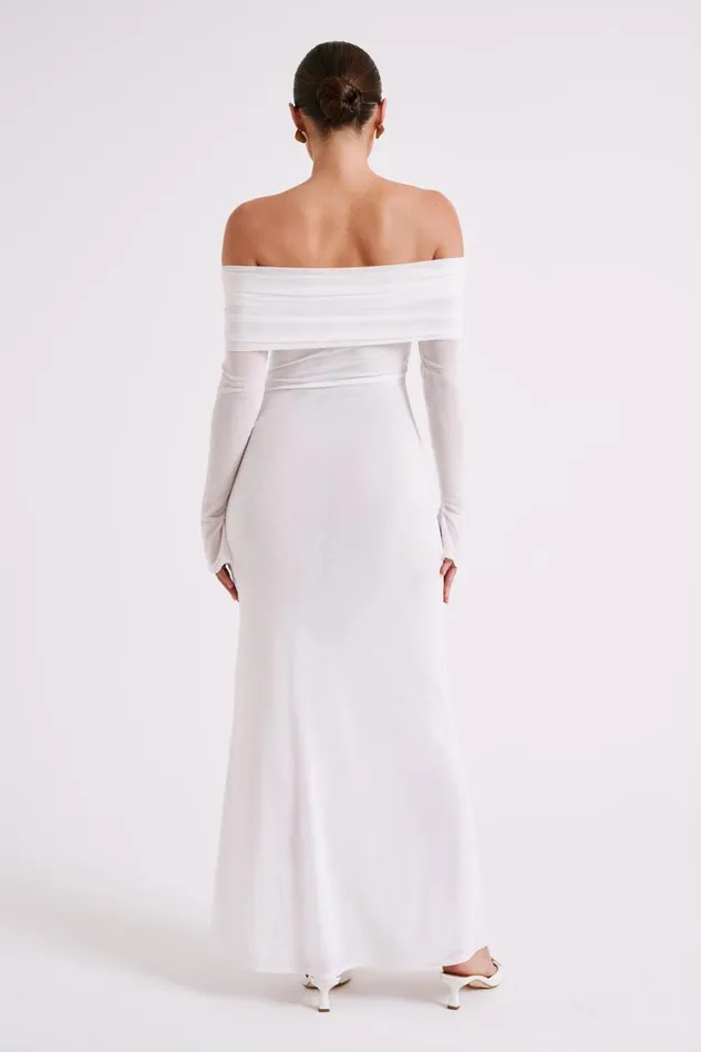Women Meshki Dresses Josie Off Shoulder Mesh Maxi Dress 8211 Ivory