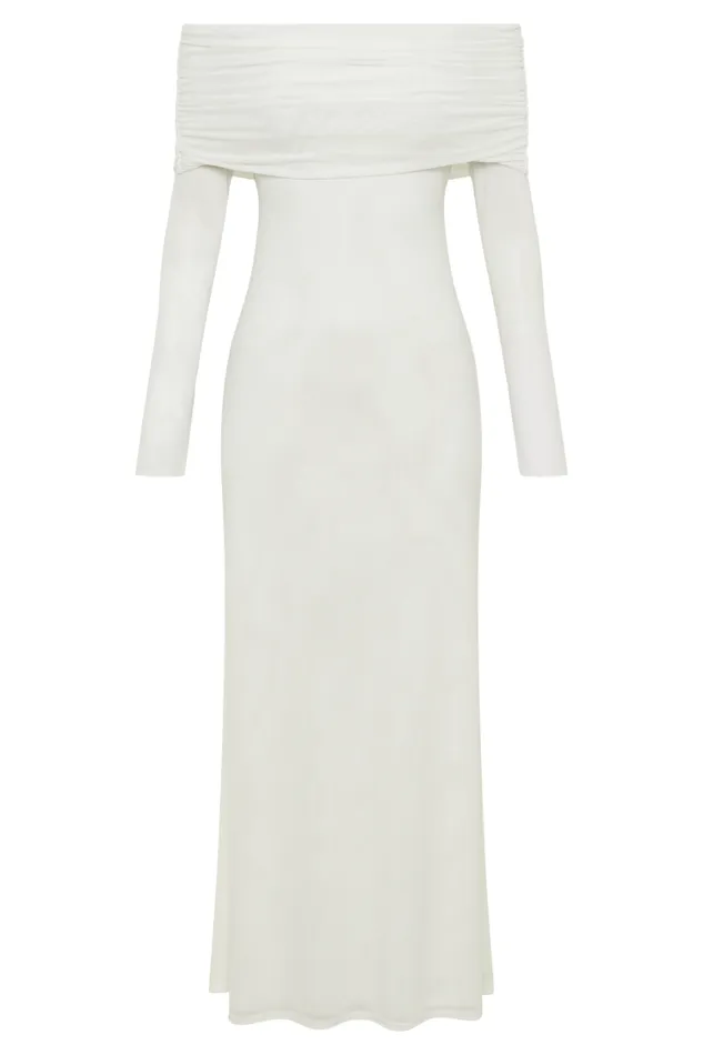Women Meshki Dresses Josie Off Shoulder Mesh Maxi Dress 8211 Ivory