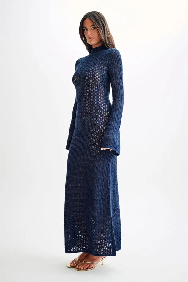 Women Meshki Dresses Julia Crochet Open Back Maxi Dress 8211 Navy