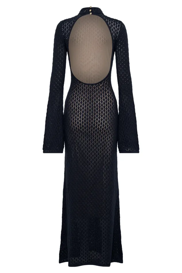 Women Meshki Dresses Julia Crochet Open Back Maxi Dress 8211 Navy