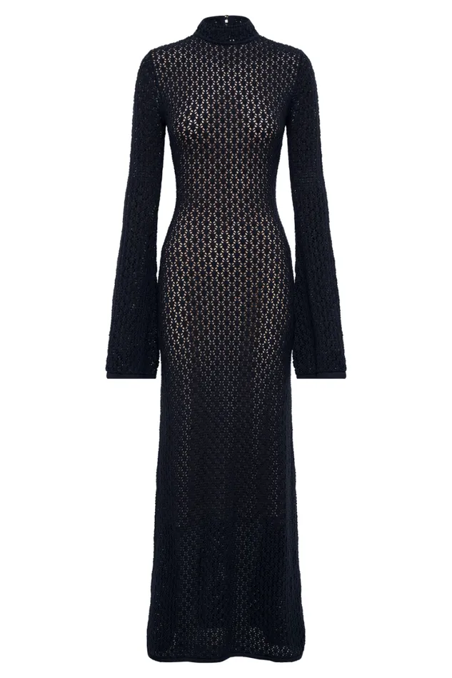 Women Meshki Dresses Julia Crochet Open Back Maxi Dress 8211 Navy