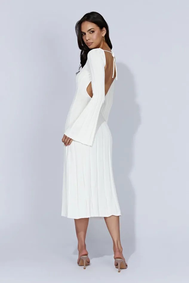 Women Meshki Dresses Juniper Flare Sleeve Knit Midi Dress 8211 White