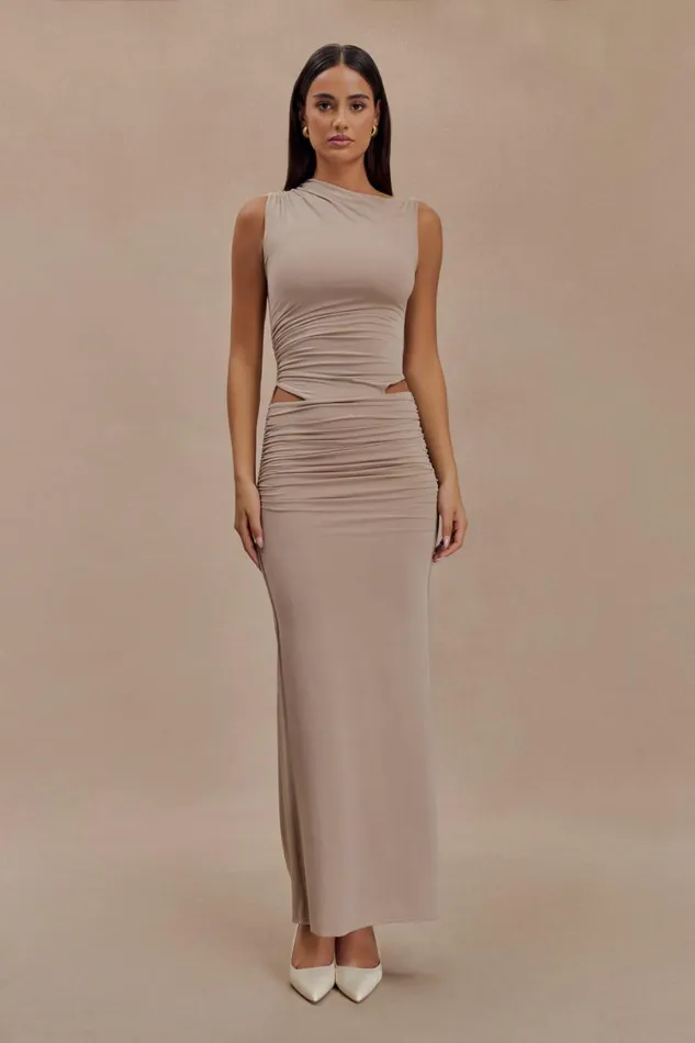 Women Meshki Dresses Kaia Slinky Cut Out Maxi Dress 8211 Taupe