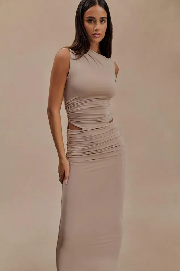 Women Meshki Dresses Kaia Slinky Cut Out Maxi Dress 8211 Taupe