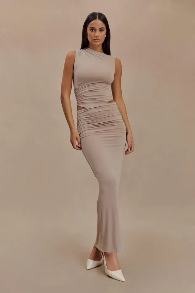 Women Meshki Dresses Kaia Slinky Cut Out Maxi Dress 8211 Taupe