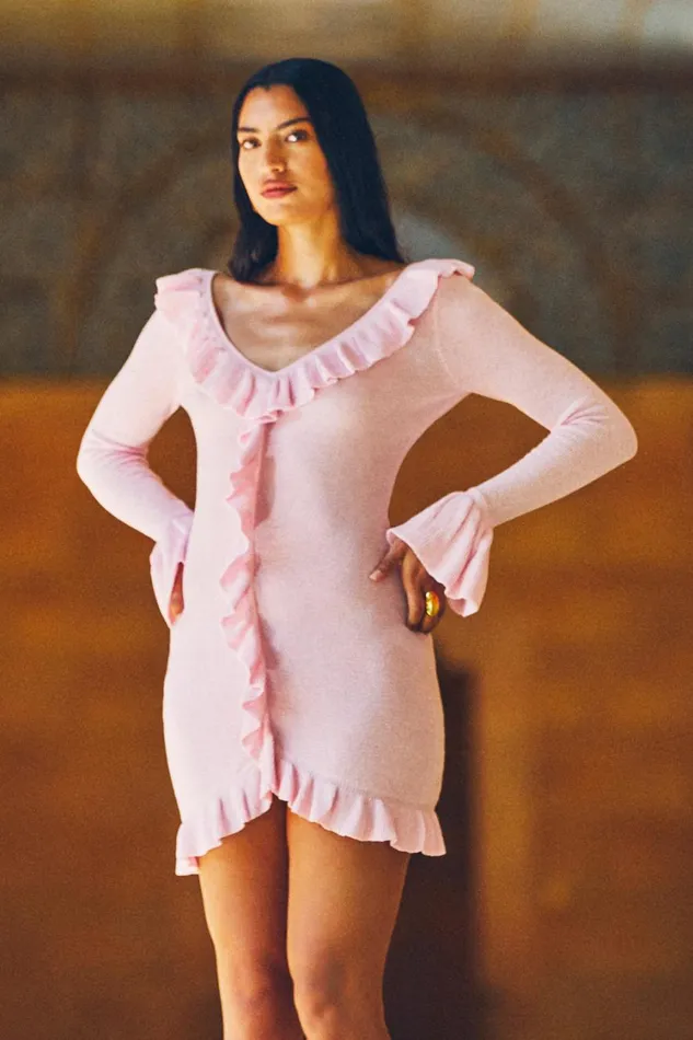 Women Meshki Dresses Karolina Knit Mini Dress With Frill 8211 Blush Pink
