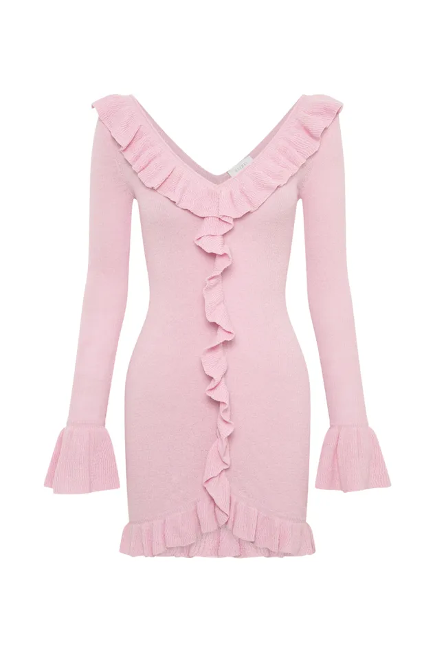 Women Meshki Dresses Karolina Knit Mini Dress With Frill 8211 Blush Pink