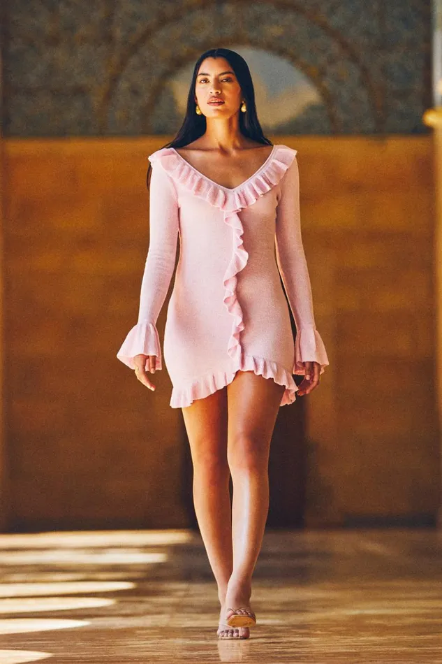 Women Meshki Dresses Karolina Knit Mini Dress With Frill 8211 Blush Pink
