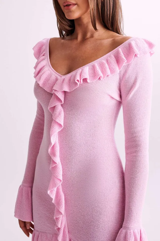 Women Meshki Dresses Karolina Knit Mini Dress With Frill 8211 Blush Pink