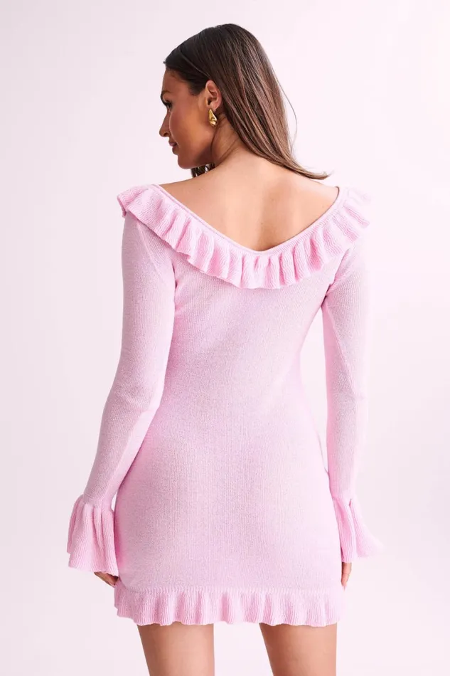 Women Meshki Dresses Karolina Knit Mini Dress With Frill 8211 Blush Pink