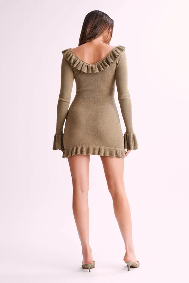 Women Meshki Dresses Karolina Knit Mini Dress With Frill 8211 Olive