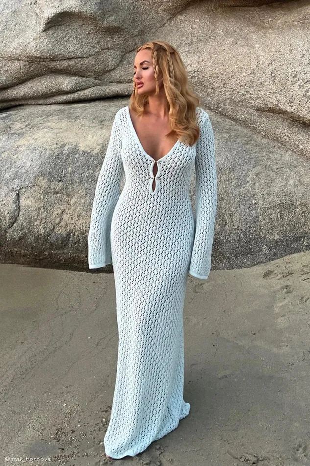Women Meshki Dresses Kayleigh Crochet Fishtail Flare Sleeve Maxi Dress 8211 Arctic Blue Women Meshki Dresses Kayleigh Crochet Fishtail Flare Sleeve Maxi Dress 8211 Arctic Blue