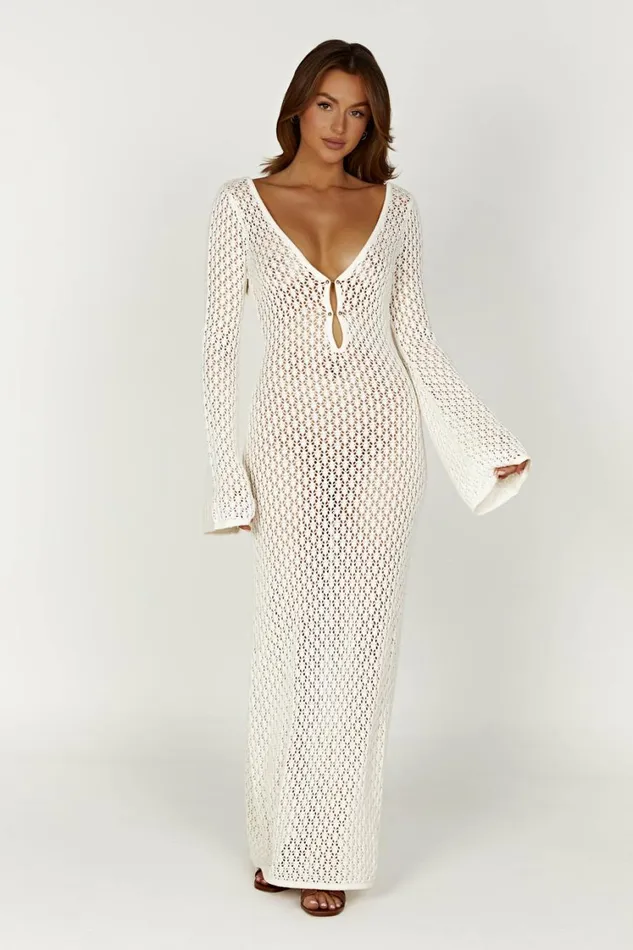 Women Meshki Dresses Kayleigh Crochet Fishtail Flare Sleeve Maxi Dress 8211 White Women Meshki Dresses Kayleigh Crochet Fishtail Flare Sleeve Maxi Dress 8211 White