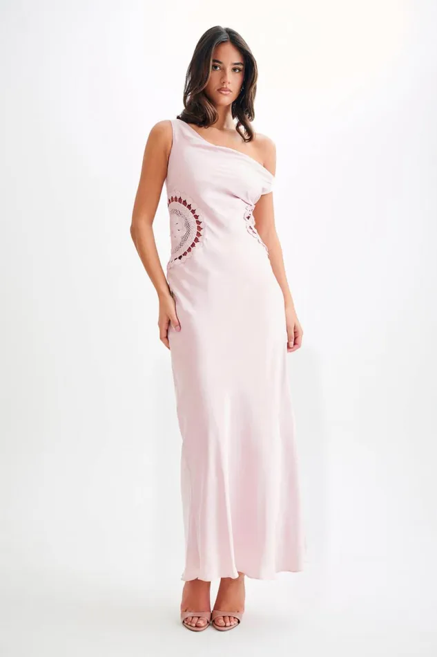 Women Meshki Dresses Kristina Satin Maxi Dress With Crochet 8211 Pale Pink