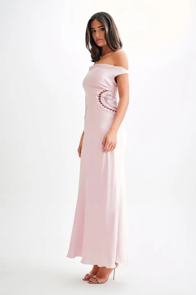 Women Meshki Dresses Kristina Satin Maxi Dress With Crochet 8211 Pale Pink