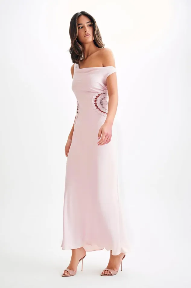 Women Meshki Dresses Kristina Satin Maxi Dress With Crochet 8211 Pale Pink