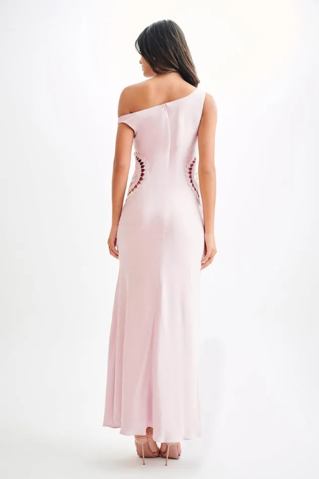 Women Meshki Dresses Kristina Satin Maxi Dress With Crochet 8211 Pale Pink