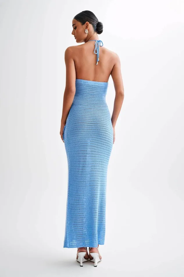 Women Meshki Dresses Kyla Floral Crochet Maxi Dress 8211 Cornflower Blue