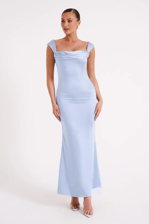 Women Meshki Dresses Lacey Backless Satin Maxi Dress 8211 Ice Blue