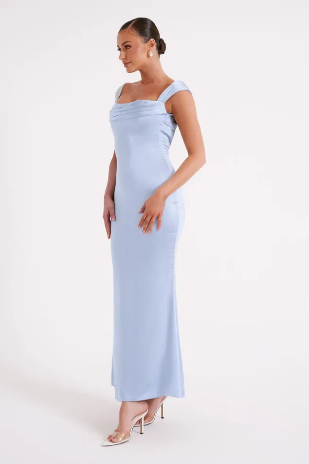 Women Meshki Dresses Lacey Backless Satin Maxi Dress 8211 Ice Blue