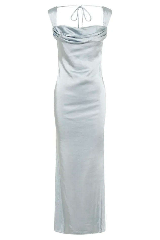 Women Meshki Dresses Lacey Backless Satin Maxi Dress 8211 Ice Blue