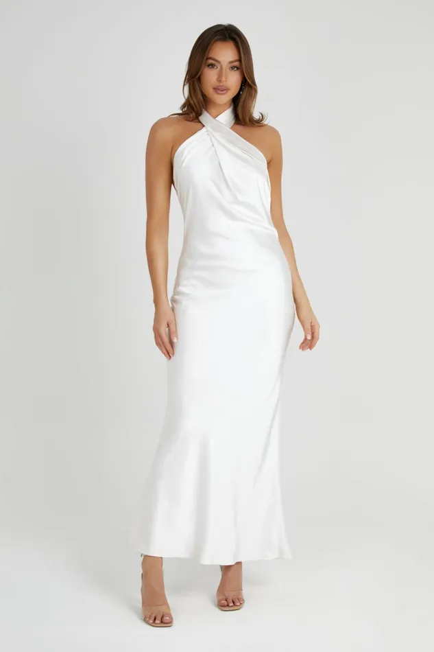 Women Meshki Dresses Laura Halter Satin Gown 8211 White