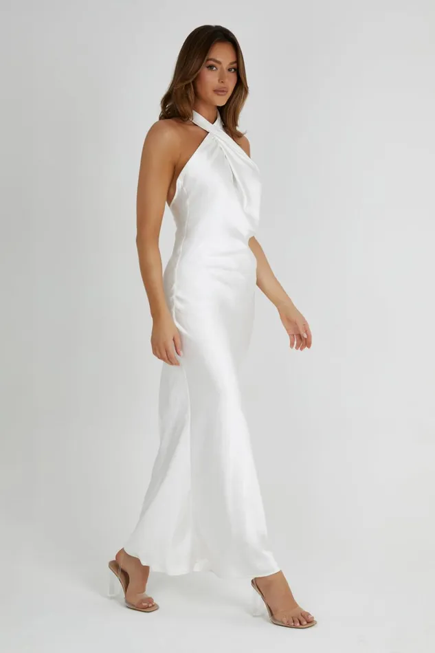 Women Meshki Dresses Laura Halter Satin Gown 8211 White