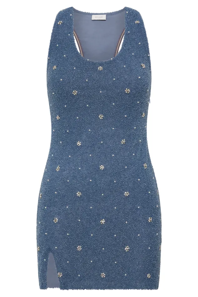 Women Meshki Dresses Laurel Beaded Micro Mini Dress With Racerback 8211 Blue