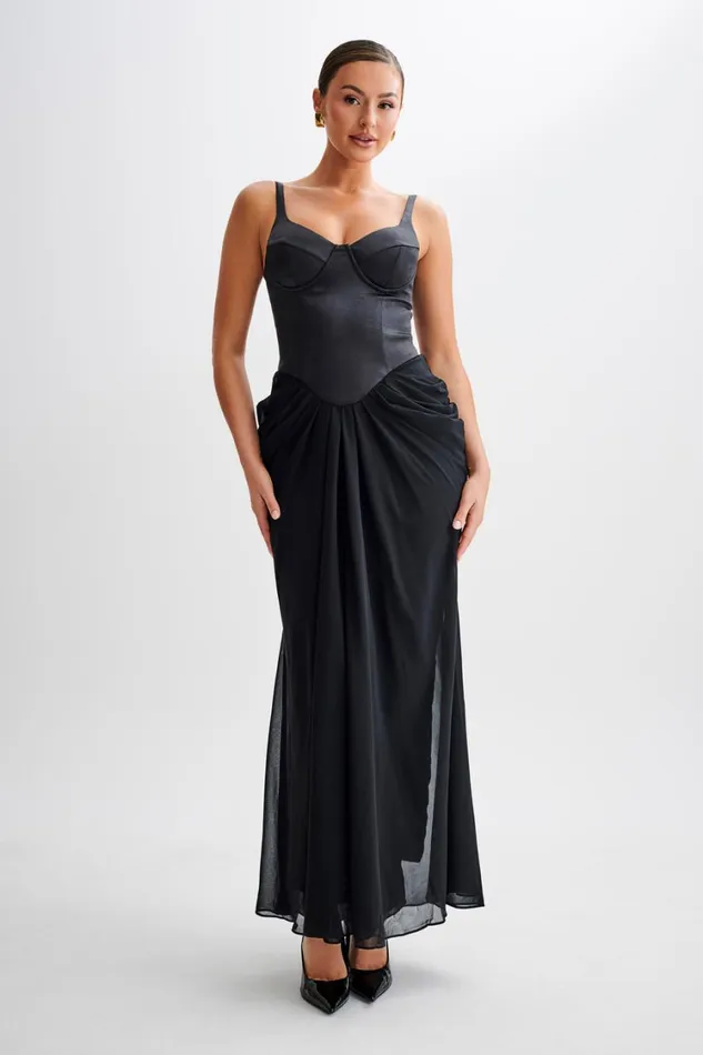Women Meshki Dresses Leila Satin Corset Maxi Dress 8211 Black