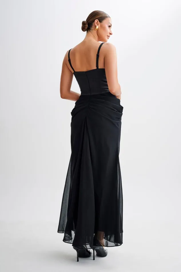Women Meshki Dresses Leila Satin Corset Maxi Dress 8211 Black