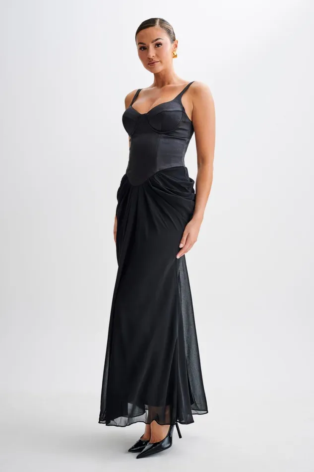 Women Meshki Dresses Leila Satin Corset Maxi Dress 8211 Black