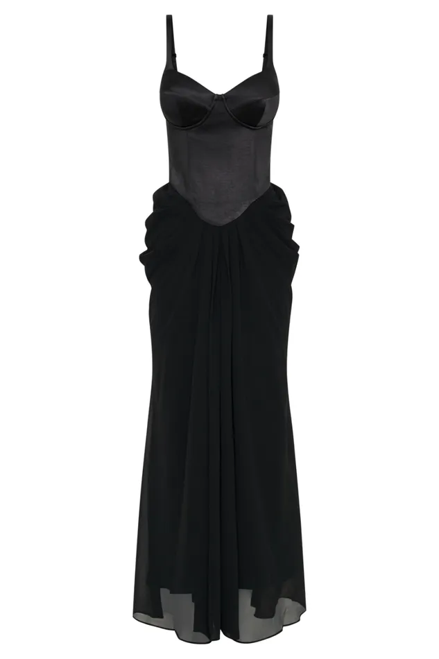 Women Meshki Dresses Leila Satin Corset Maxi Dress 8211 Black