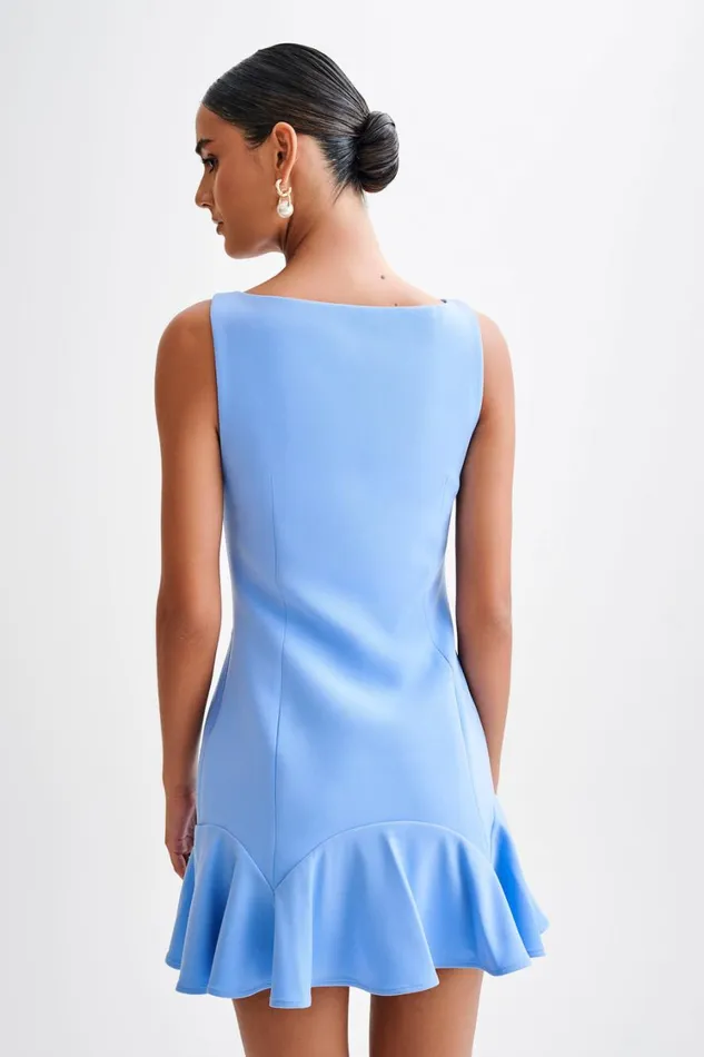 Women Meshki Dresses Leonora Sleeveless Suiting Mini Dress With Ruffle 8211 Iris Blue