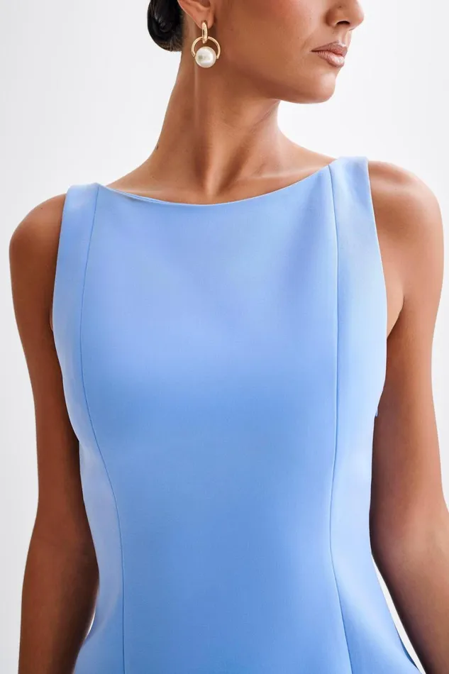 Women Meshki Dresses Leonora Sleeveless Suiting Mini Dress With Ruffle 8211 Iris Blue