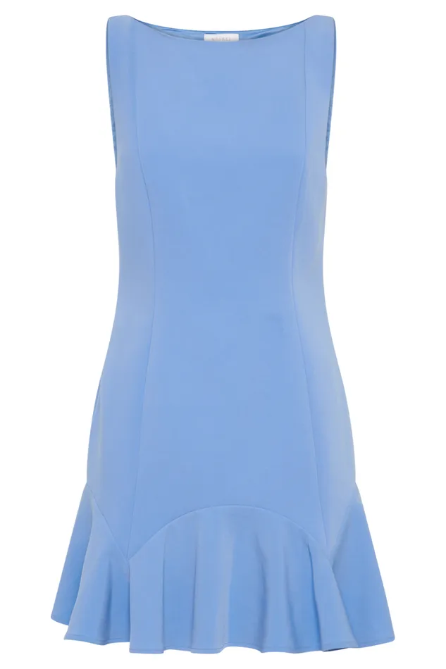 Women Meshki Dresses Leonora Sleeveless Suiting Mini Dress With Ruffle 8211 Iris Blue