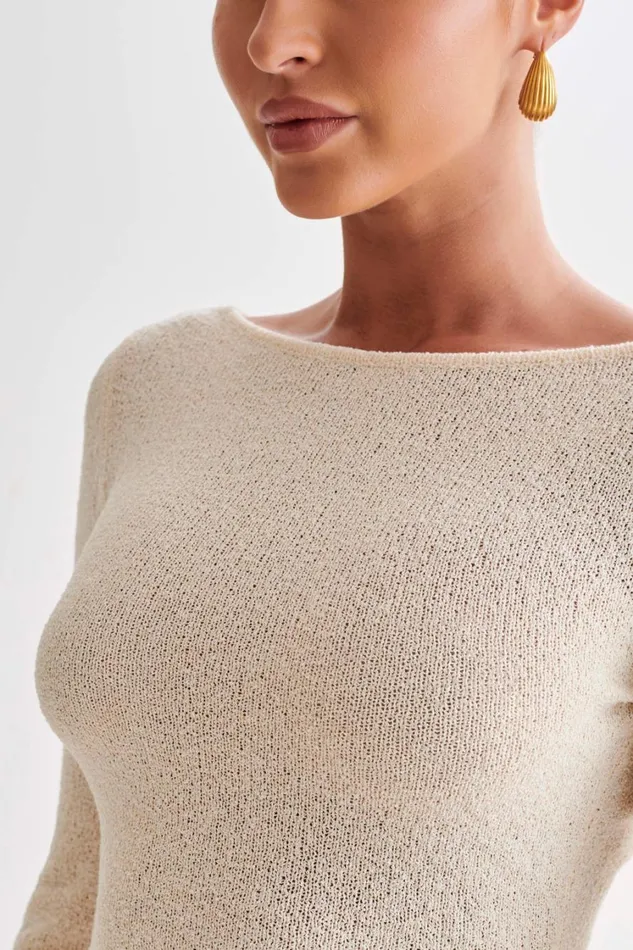 Women Meshki Dresses Liana Long Sleeve Knit Mini Dress 8211 Nude