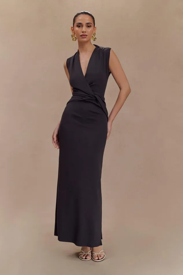Women Meshki Dresses Lorelei Crepe Twist Midi Dress 8211 Dark Charcoal