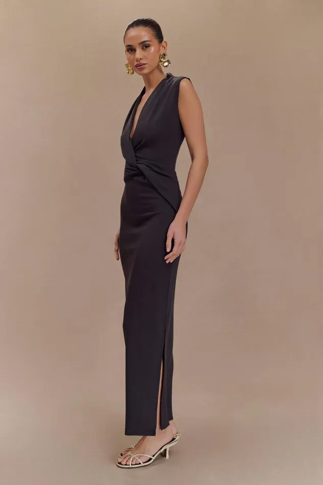 Women Meshki Dresses Lorelei Crepe Twist Midi Dress 8211 Dark Charcoal