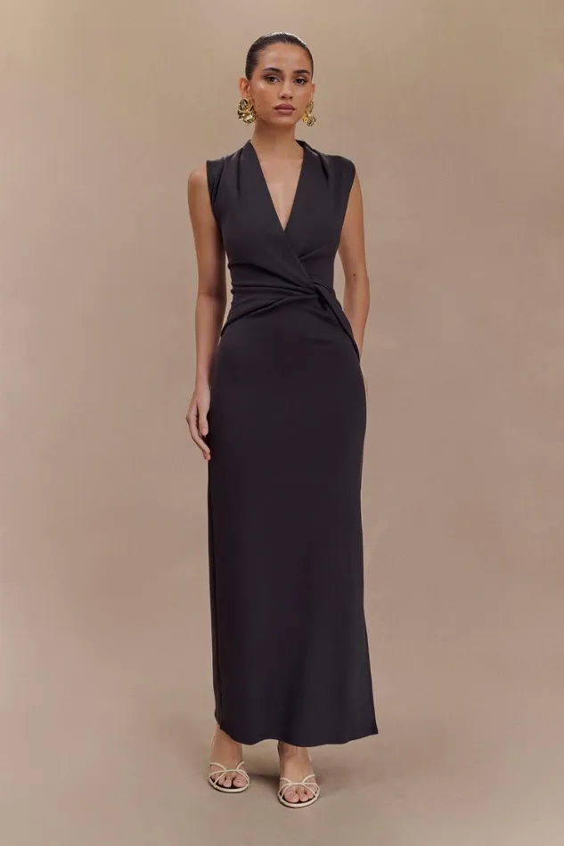Women Meshki Dresses Lorelei Crepe Twist Midi Dress 8211 Dark Charcoal