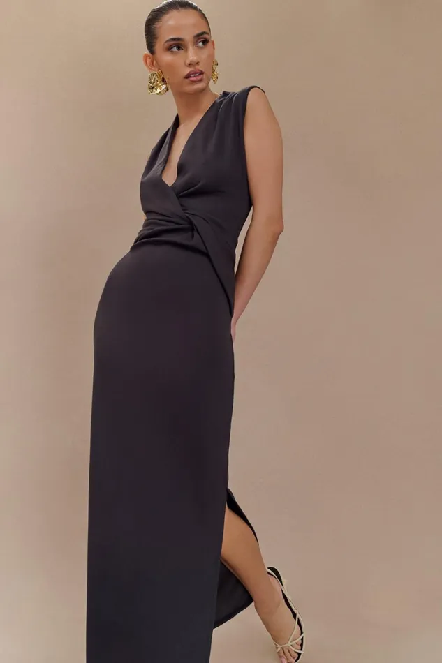 Women Meshki Dresses Lorelei Crepe Twist Midi Dress 8211 Dark Charcoal