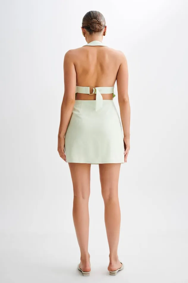 Women Meshki Dresses Lorraine Linen Halter Mini Dress 8211 Mint