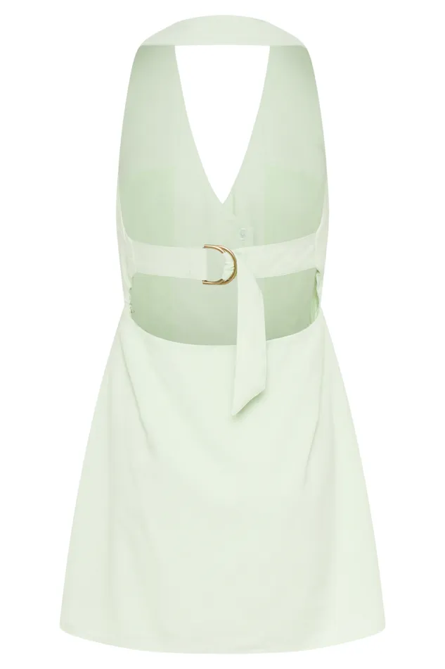 Women Meshki Dresses Lorraine Linen Halter Mini Dress 8211 Mint