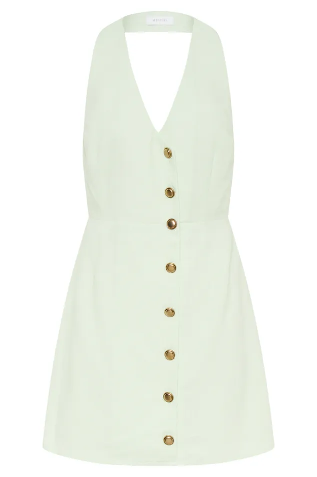 Women Meshki Dresses Lorraine Linen Halter Mini Dress 8211 Mint