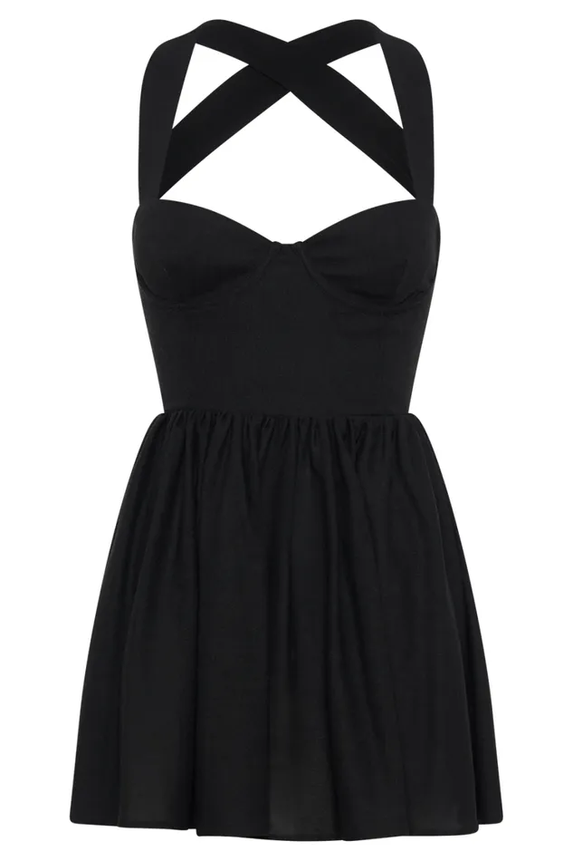 Women Meshki Dresses Loz Tie Back Linen Mini Dress 8211 Black