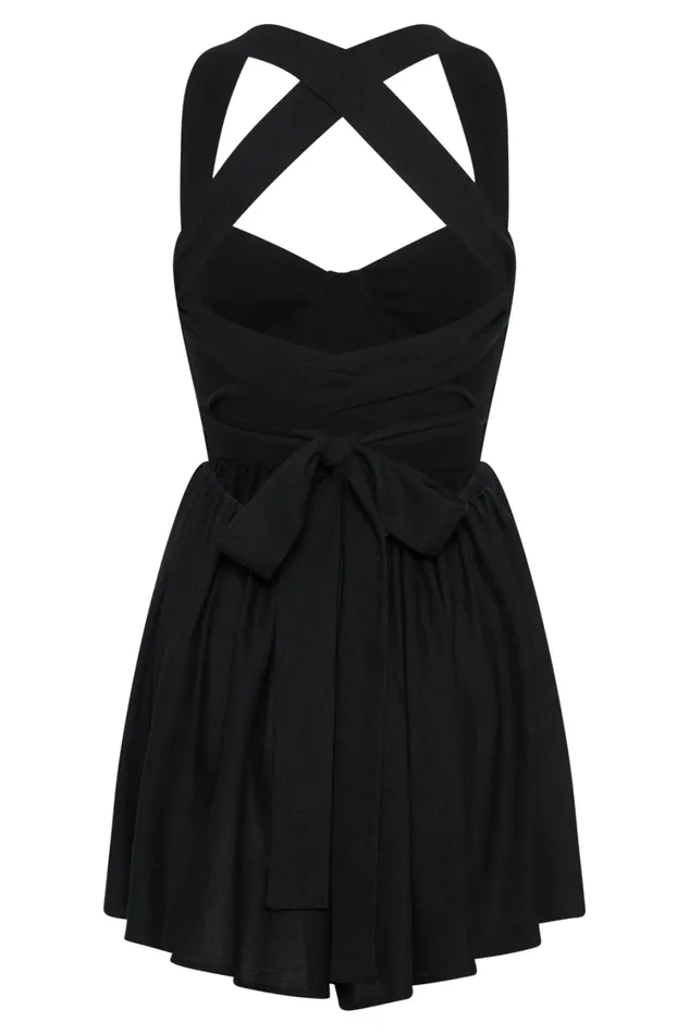 Women Meshki Dresses Loz Tie Back Linen Mini Dress 8211 Black