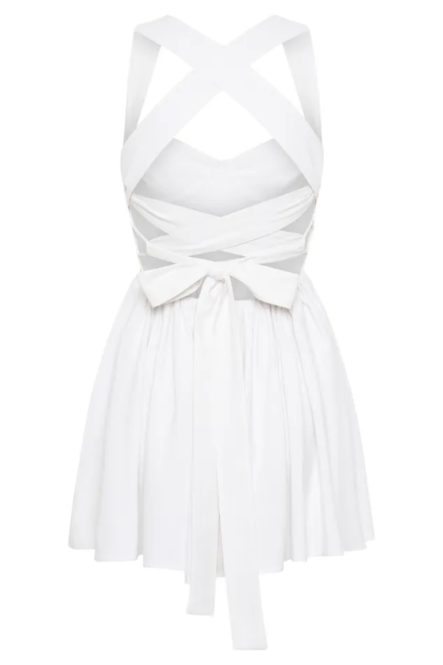 Women Meshki Dresses Loz Tie Back Linen Mini Dress 8211 White