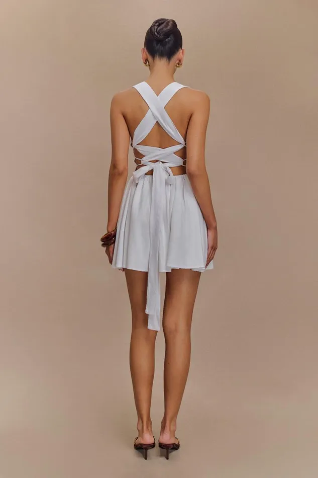Women Meshki Dresses Loz Tie Back Linen Mini Dress 8211 White