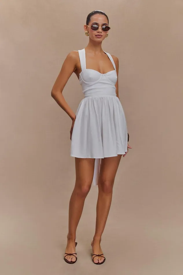 Women Meshki Dresses Loz Tie Back Linen Mini Dress 8211 White